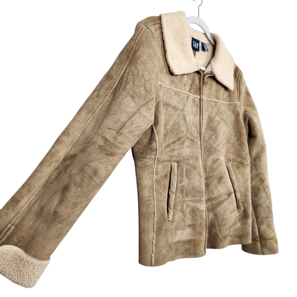 GAP Jackets & Blazers - Gap Vintage Suede Leather Camel Tan Faux Fur Shearling Y2K Jacket Women's Large
